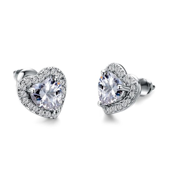 NEW Heart Diamond Halo Stud Earrings - Picture 2 of 2